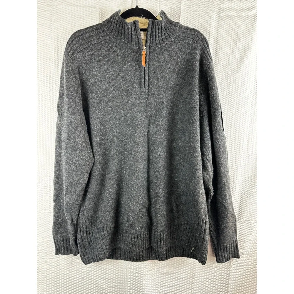 Columbia Mens Gray Wool Blend Quarter Zip Mock‎ Neck Sweater Elbow Patch XL